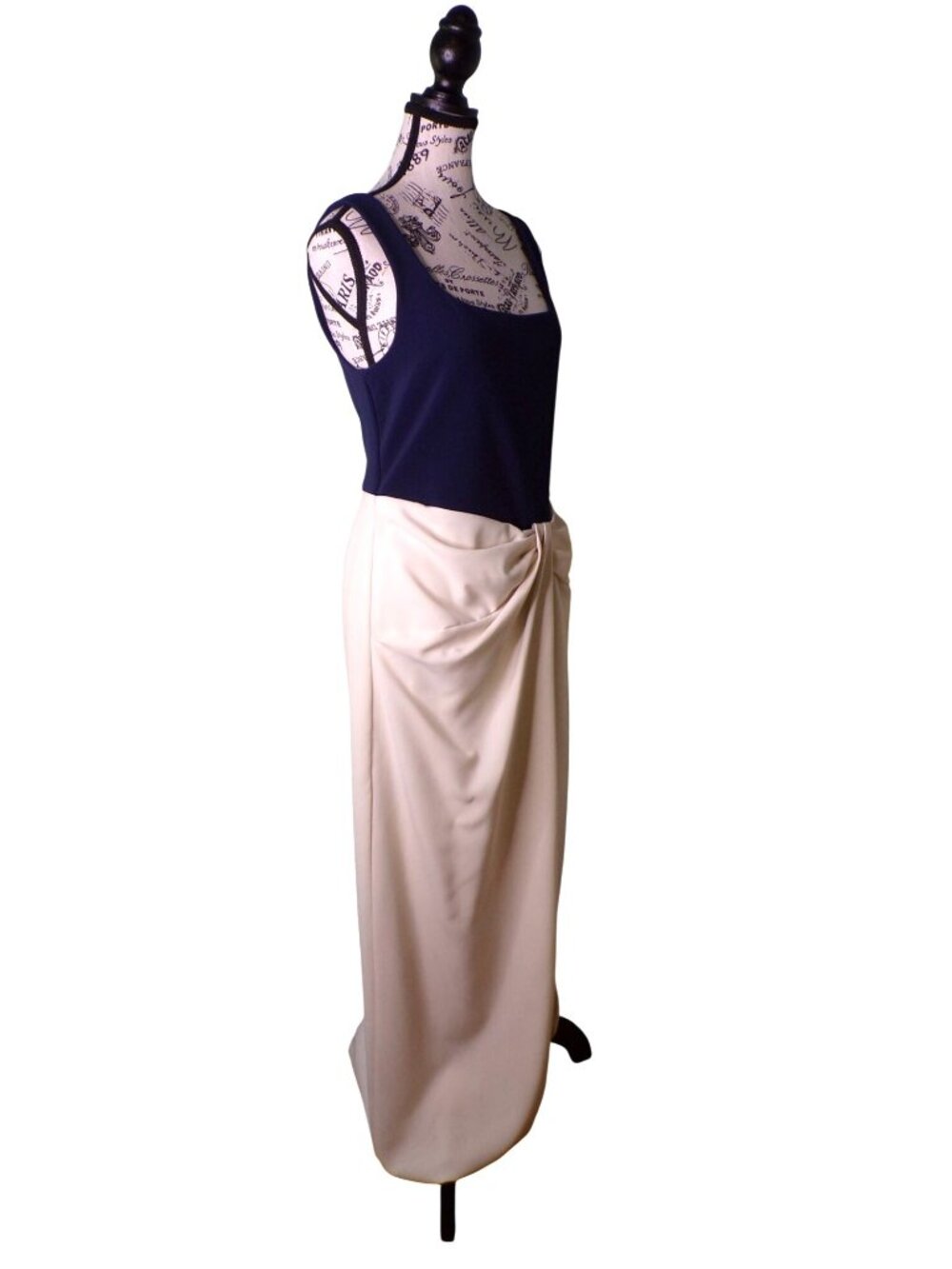 🆕RALPH LAUREN Two-Tone Ottoman Crepe Sleeveless Gown Navy Blue/Ivory 16 - Picture 11 of 16